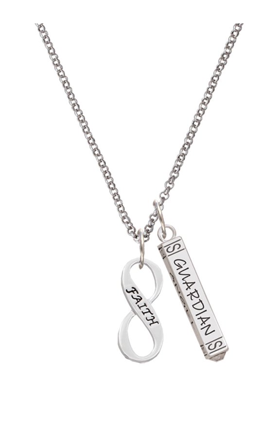 Silvertone Faith Infinity Sign Silvertone Guardian Angel Bar Charm Necklace, 23"