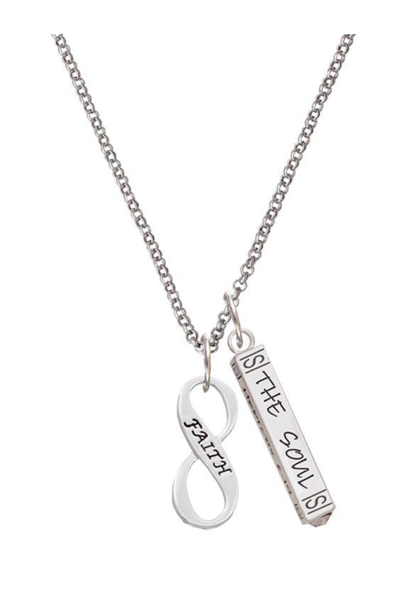 Silvertone Faith Infinity Sign Silvertone Hope Anchors the Soul Bar Charm Necklace, 23"