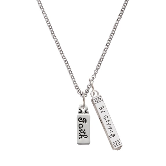 Delight Jewelry Silvertone Faith Silvertone Be Strong and Courageous Bar Charm Necklace, 23"