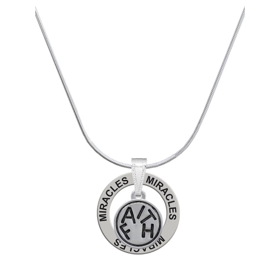 Delight Jewelry Silvertone Faith in Circle Miracles Ring Charm Necklace, 18"