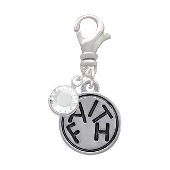 Delight Jewelry Silvertone Faith in Circle - Silvertone Clip on Charm with Clear Crystal Drop