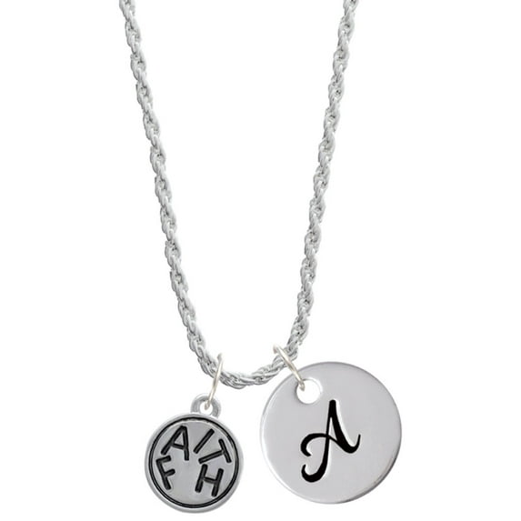 Delight Jewelry Silvertone Faith in Circle Silvertone Script Initial Disc - A - Charm Necklace, 20"+3"