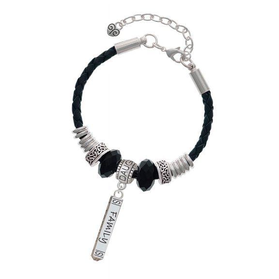 Delight Jewelry Silvertone Family Bar Daughter Celtic Knot Leather Bead Bracelet, 7"+2" Extender
