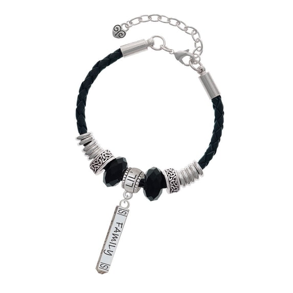 Delight Jewelry Silvertone Family Bar Lil Sister Celtic Knot Leather Bead Bracelet, 7"+2" Extender