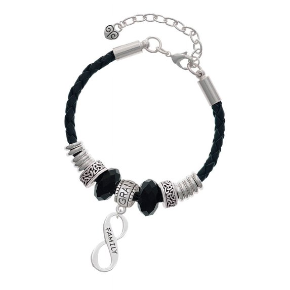 Delight Jewelry Silvertone Family Infinity Sign Grandmother Celtic Knot Leather Bead Bracelet, 7"+2" Extender