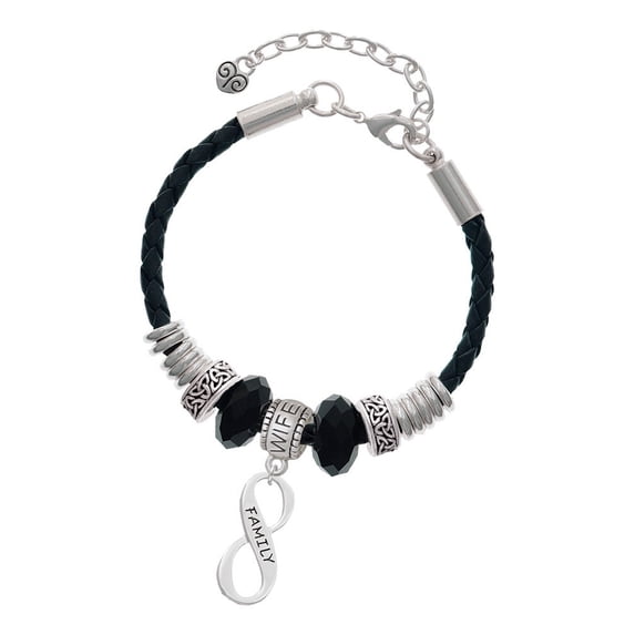 Delight Jewelry Silvertone Family Infinity Sign Wife Celtic Knot Leather Bead Bracelet, 7"+2" Extender