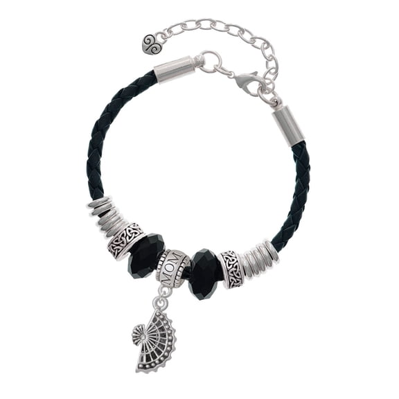 Delight Jewelry Silvertone Fan with AB Crystal Mom Celtic Knot Leather Bead Bracelet, 7"+2" Extender