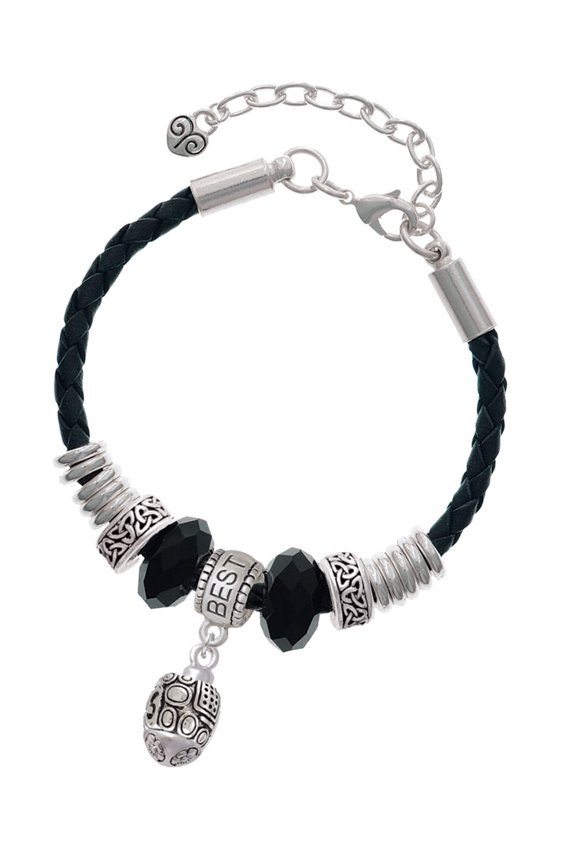 Silvertone Fancy Geometric Pattern Spinner Best Friend Celtic Knot Leather Bead Bracelet, 7"+2" Extender