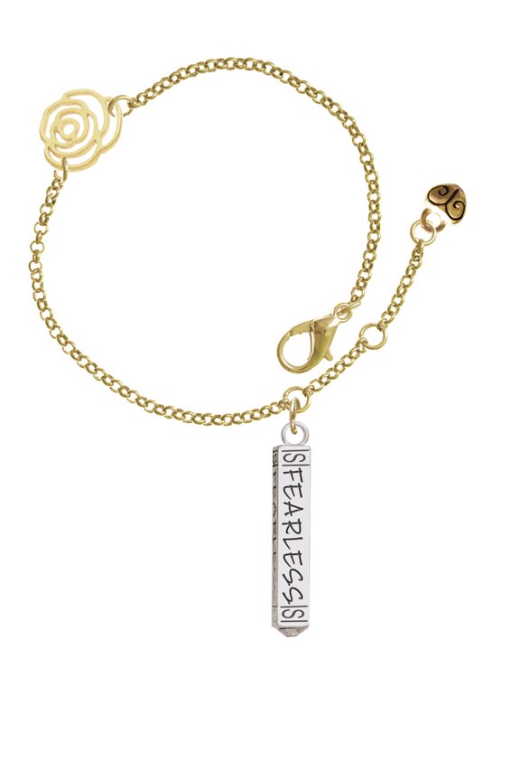 Silvertone Fearless Bar Gold-tone Rose Link Chain Bracelet, 6.25"+1.75" Extender