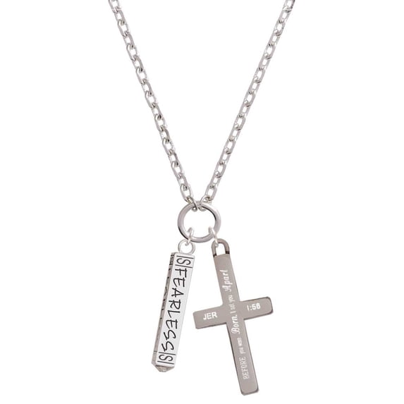 Delight Jewelry Silvertone Fearless Bar I Set You Apart Engraved Cross Zoey Necklace, 28"