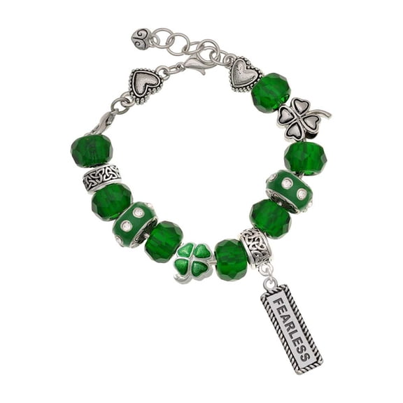 Delight Jewelry Silvertone Fearless - Green Irish Luck Bead Charm Bracelet, 7.5"