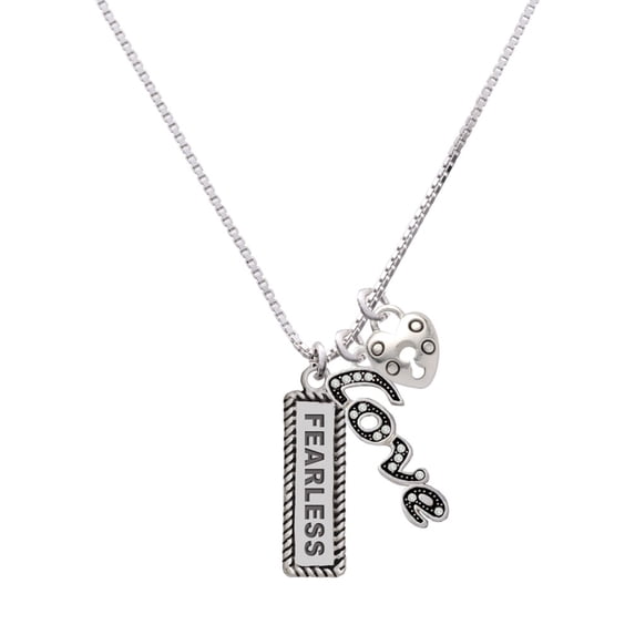 Delight Jewelry Silvertone Fearless - Love and Lock Charm Necklace, 18"+1"