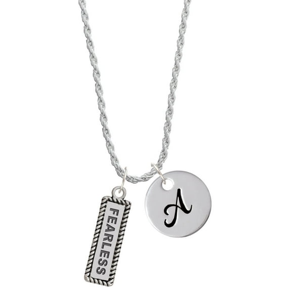 Delight Jewelry Silvertone Fearless Silvertone Script Initial Disc - A - Charm Necklace, 20"+3"
