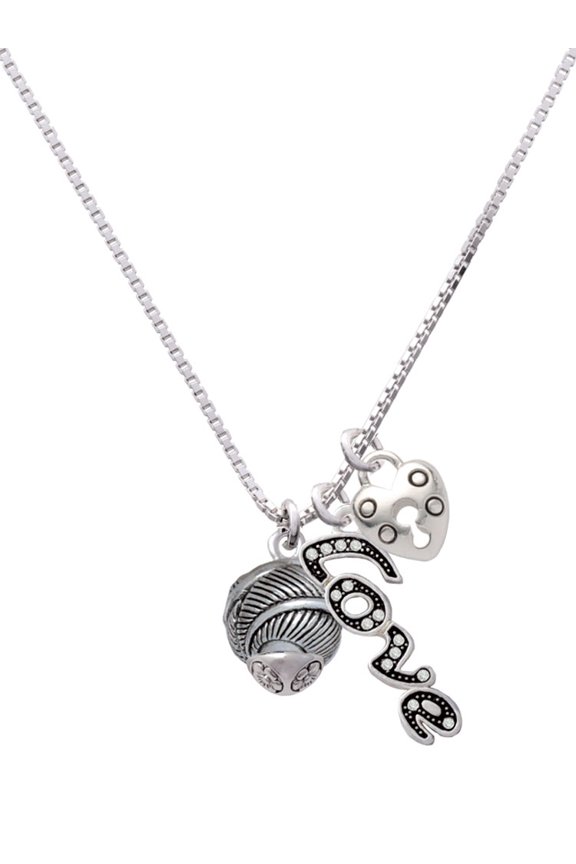 Silvertone Feather Spinner - Love and Lock Charm Necklace, 18"+1"