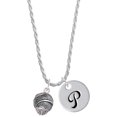 thumbnail image 1 of Delight Jewelry Silvertone Feather Spinner Silvertone Script Initial Disc - P - Charm Necklace, 20"+3", 1 of 4