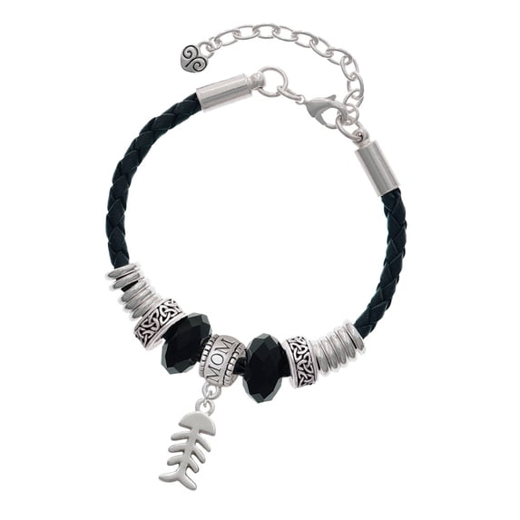 Delight Jewelry Silvertone Fish Bones Mom Celtic Knot Leather Bead Bracelet, 7"+2" Extender