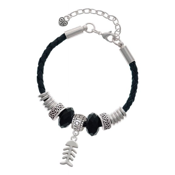 Delight Jewelry Silvertone Fish Bones Mother Celtic Knot Leather Bead Bracelet, 7"+2" Extender