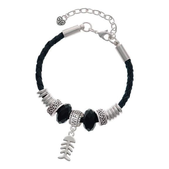 Delight Jewelry Silvertone Fish Bones Wife Celtic Knot Leather Bead Bracelet, 7"+2" Extender