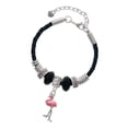 thumbnail image 1 of Delight Jewelry Silvertone Flamingo with Dangle Legs Lil Sister Celtic Knot Leather Bead Bracelet, 7"+2" Extender, 1 of 4