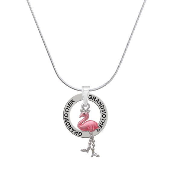 Delight Jewelry Silvertone Flamingo with Dangle Legs Silvertone Grandmother Ring Charm Necklace, 18"