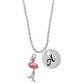 thumbnail image 1 of Delight Jewelry Silvertone Flamingo with Dangle Legs Silvertone Script Initial Disc - A - Charm Necklace, 20"+3", 1 of 3
