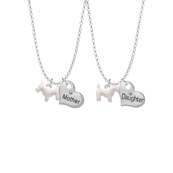 Delight Jewelry Silvertone Flat Scottie Dog Mother & Daughter Heart Necklaces (Set of 2), 19"+2"