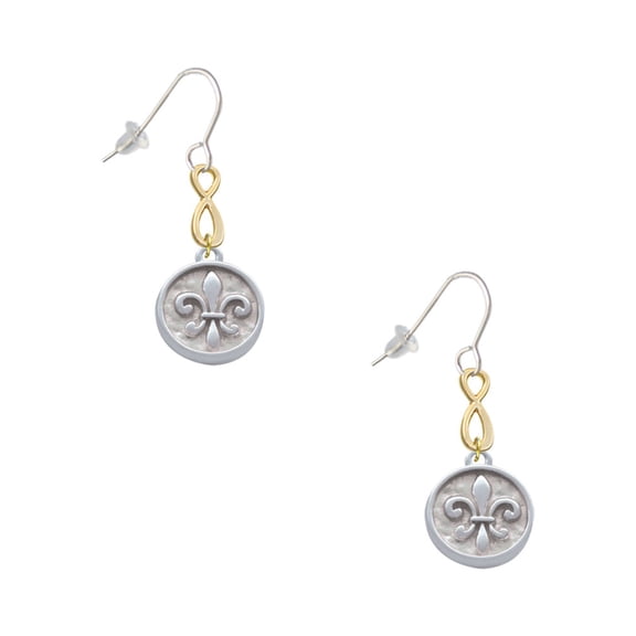 Delight Jewelry Silvertone Fleur di Lis - Round Seal Gold Tone Infinity French Earrings