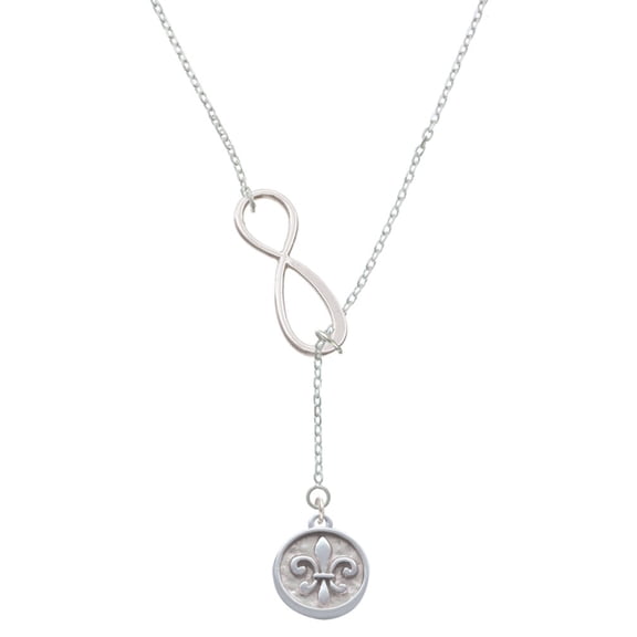 Delight Jewelry Silvertone Fleur di Lis - Round Seal Silver tone Elegant Infinity Lariat Necklace