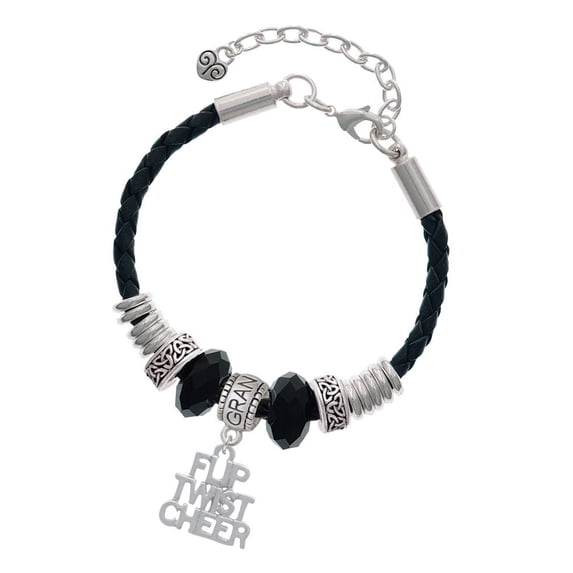 Delight Jewelry Silvertone Flip Twist Cheer Grandmother Celtic Knot Leather Bead Bracelet, 7"+2" Extender