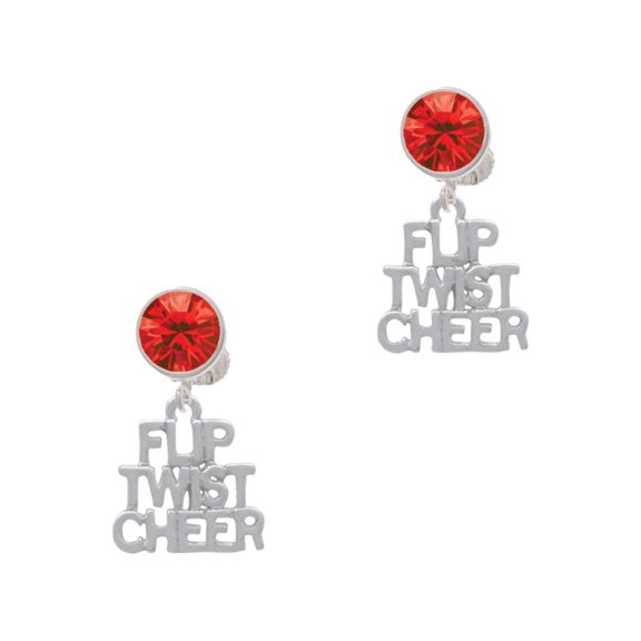 Delight Jewelry Silvertone Flip Twist Cheer Red Crystal Clip on Earrings