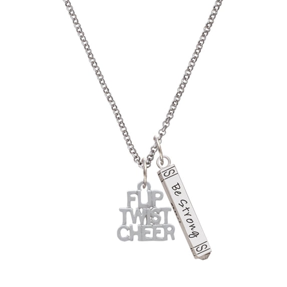 Delight Jewelry Silvertone Flip Twist Cheer Silvertone Be Strong and Courageous Bar Charm Necklace, 23"