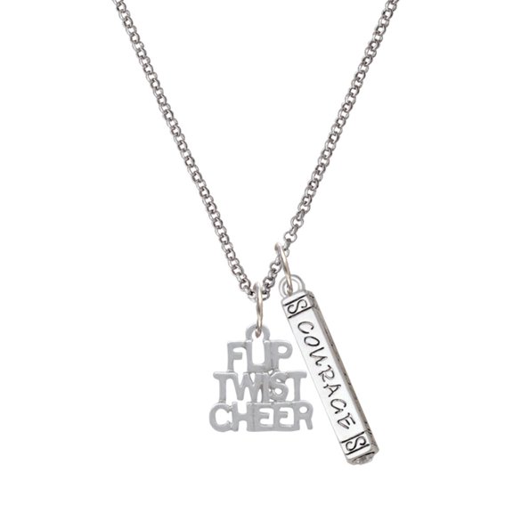 Delight Jewelry Silvertone Flip Twist Cheer Silvertone Courage Strength Wisdom Honesty Bar Charm Necklace, 23"