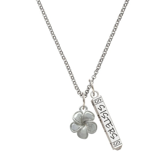 Delight Jewelry Silvertone Flower Silvertone Sisters Best Friends Forever Bar Charm Necklace, 23"
