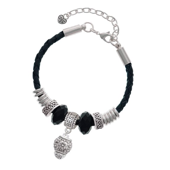 Delight Jewelry Silvertone Flowers Spinner Best Friend Celtic Knot Leather Bead Bracelet, 7"+2" Extender