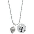 thumbnail image 1 of Delight Jewelry Silvertone Flowers Spinner Silvertone Script Initial Disc - R - Charm Necklace, 20"+3", 1 of 4