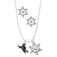 thumbnail image 1 of Delight Jewelry Silvertone Flying Witch Silver tone Snowflake Charm Necklace and Stud Earrings, 1 of 4