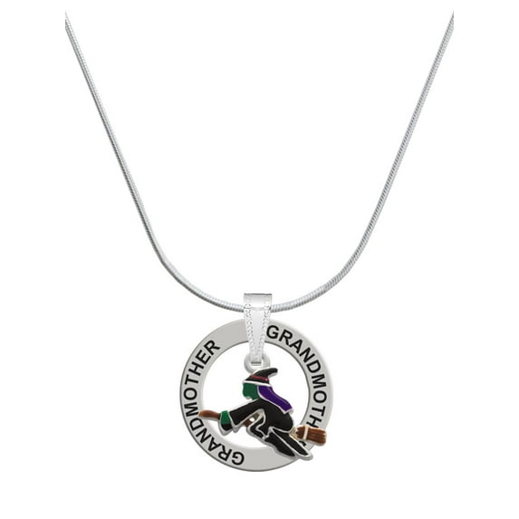 Delight Jewelry Silvertone Flying Witch Silvertone Grandmother Ring Charm Necklace, 18"