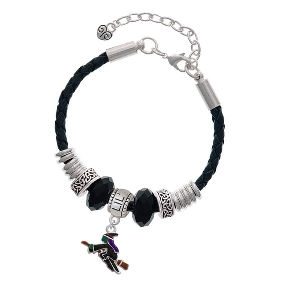 Delight Jewelry Silvertone Flying Witch Sister Celtic Knot Leather Bead Bracelet, 7"+2" Extender