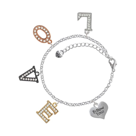 Delight Jewelry Silvertone Follow Your Heart Multi-Colored Crystal Love Charm Bracelet