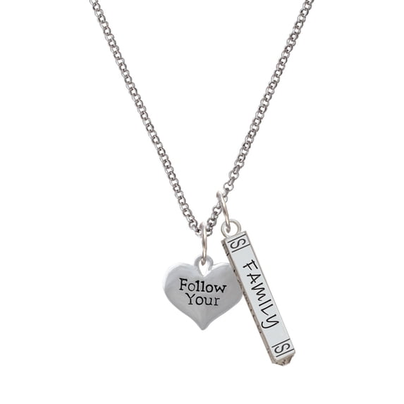 Delight Jewelry Silvertone Follow Your Heart Silvertone Family Bar Charm Necklace, 23"