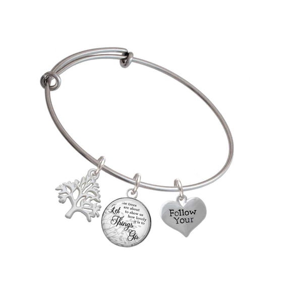 Delight Jewelry Silvertone Follow Your Heart Silvertone Let Things Go Tree Charm Bangle Bracelet