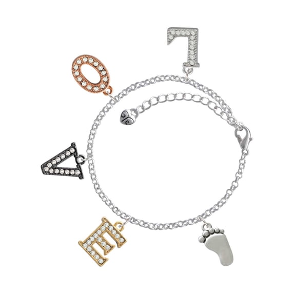 Delight Jewelry Silvertone Foot Multi-Colored Crystal Love Charm Bracelet