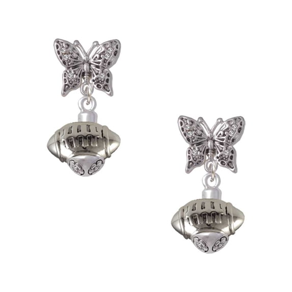 Delight Jewelry Silvertone Football Spinner Silvertone Antiqued Butterfly Post Earrings
