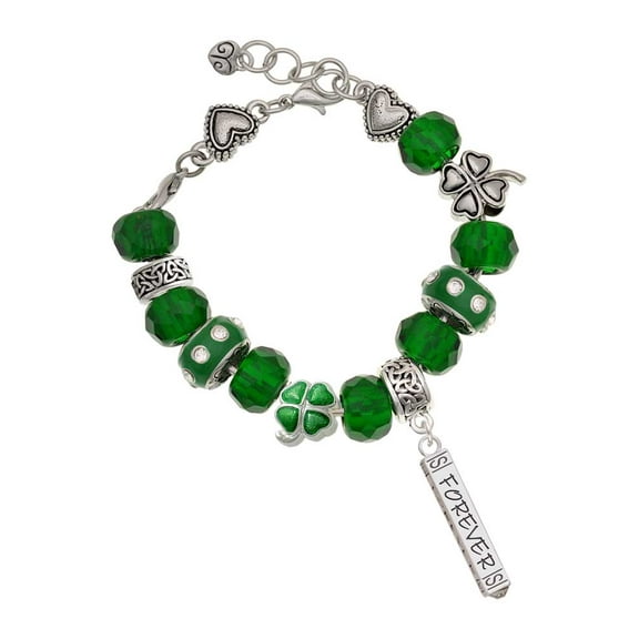Delight Jewelry Silvertone Forever Bar - Green Irish Luck Bead Charm Bracelet, 7.5"