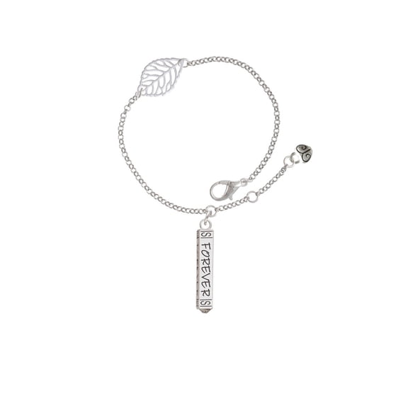 Delight Jewelry Silvertone Forever Bar - Silvertone Leaf Delicate Bracelet, 6.25+1.75"