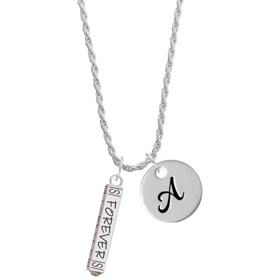 Delight Jewelry Silvertone Forever Bar Silvertone Script Initial Disc - A - Charm Necklace, 20"+3"