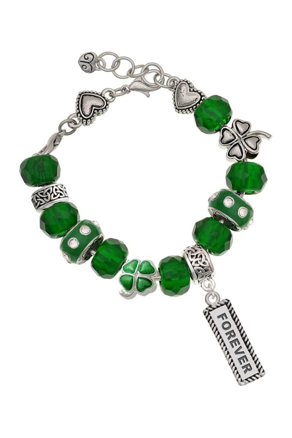 Silvertone Forever - Green Irish Luck Bead Charm Bracelet, 7.5"