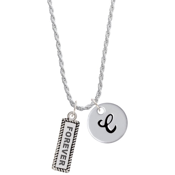 Delight Jewelry Silvertone Forever Silvertone Script Initial Disc - C - Charm Necklace, 20"+3"
