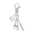 thumbnail image 1 of Delight Jewelry Silvertone Fork Knife and Spoon - Silvertone Clip on Charm with Clear Crystal Drop, 1 of 4
