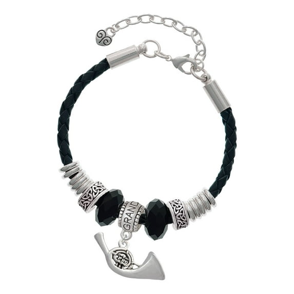 Delight Jewelry Silvertone French Horn Granddaughter Celtic Knot Leather Bead Bracelet, 7"+2" Extender